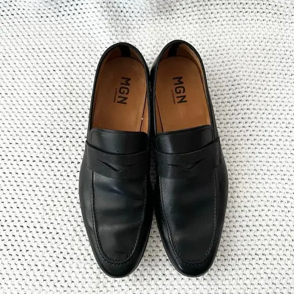 Magnanni MGN Black Leather Almond Toe Penny Loafer Dress Shoes Men 10 - Picture 3 of 10